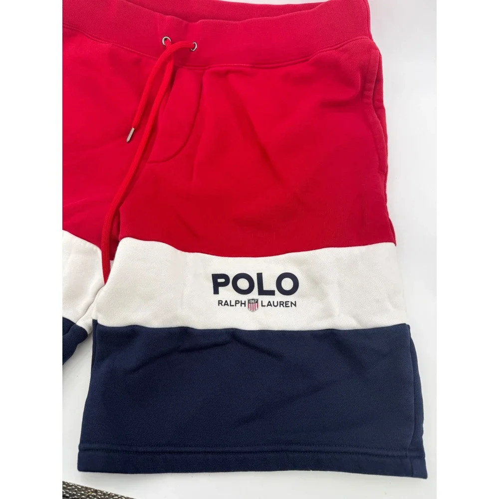 Polo Ralph Lauren Mens Colorblock Fleece Shorts Red White Blue Logo Large